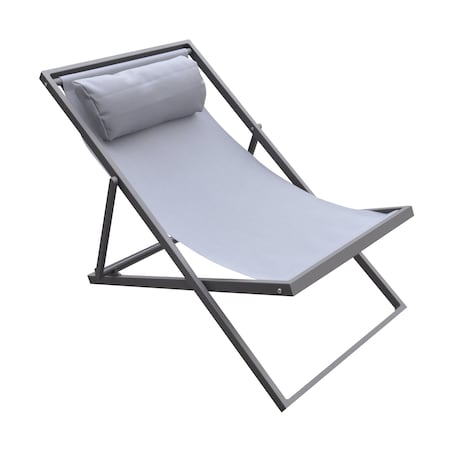 Armen Living Wave Outdoor Patio Aluminum Deck Chair in Gray Powder Coated Finish with Gray Sling Textilene LCWALOGR